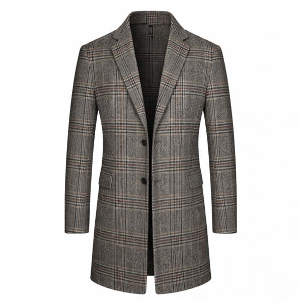 Мужское шерстяное пальто в клетку Slim Fit